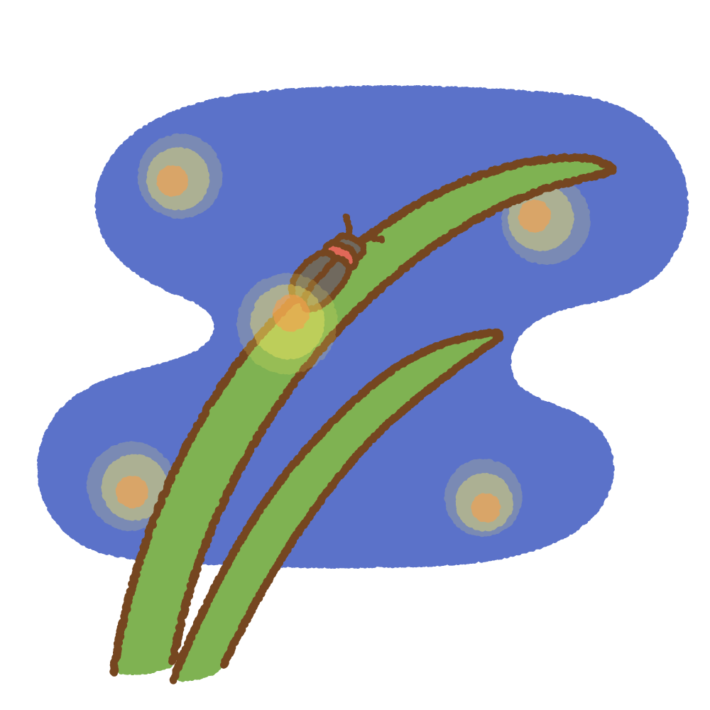 草の上のホタルのフリーイラスト Clip art of firefly on grass