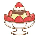 イチゴのプリンアラモードのフリーイラスト Clip art of puddinf strawberry pudding-a-la-mode