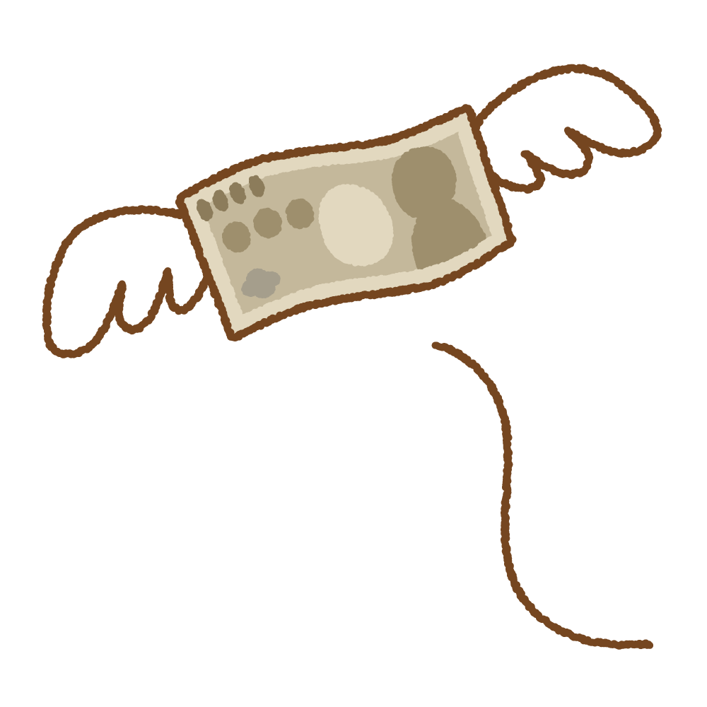 飛んでいくお金のフリーイラスト Clip art of money-with-wings