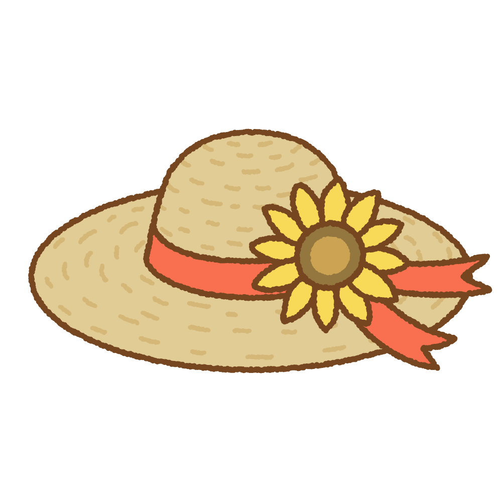 ヒマワリの麦わら帽子のフリーイラスト Clip art of straw-hat-sunflower