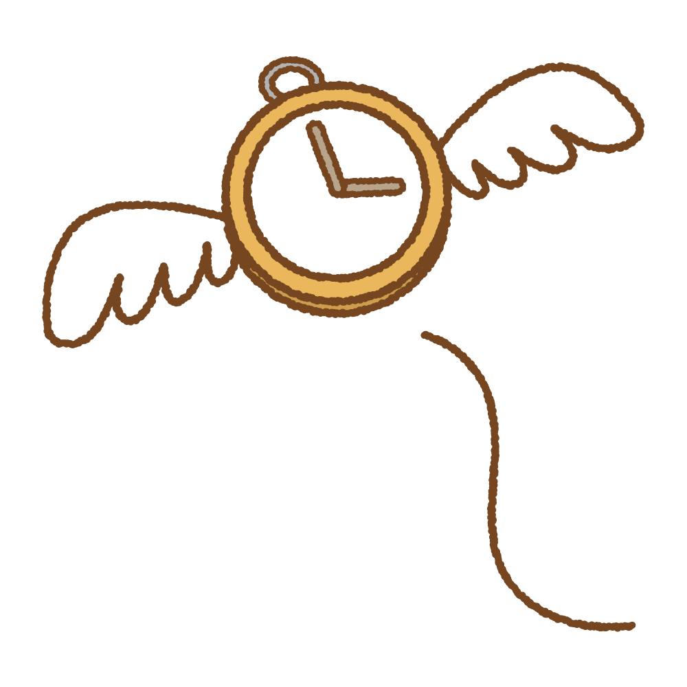 飛んでいく時間のフリーイラスト Clip art of time-with-wings
