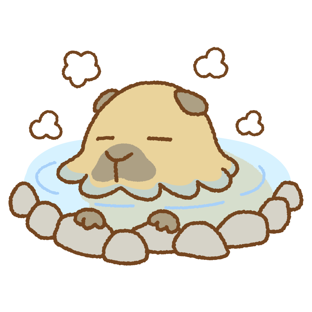 温泉につかるカピバラのフリーイラスト Clip art of capybara-onsen