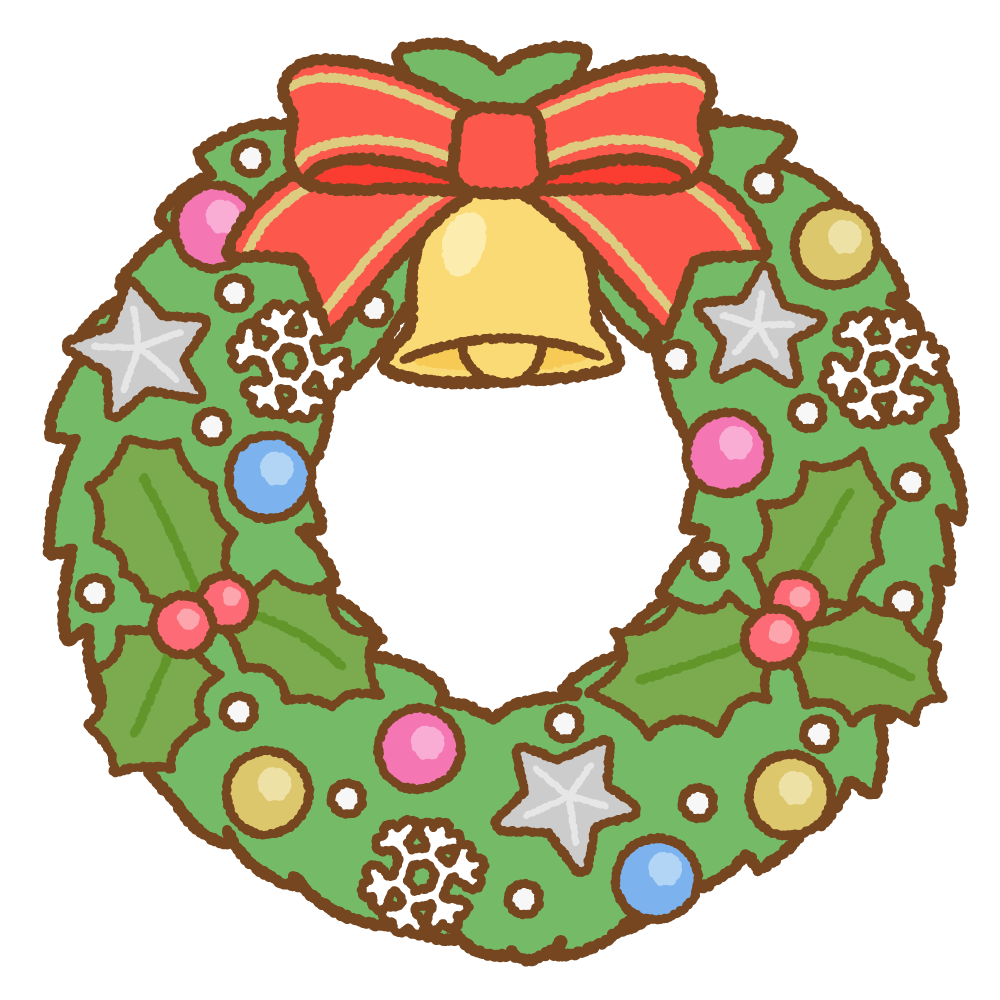 クリスマスリースのフリーイラスト Clip art of christmas-wreath