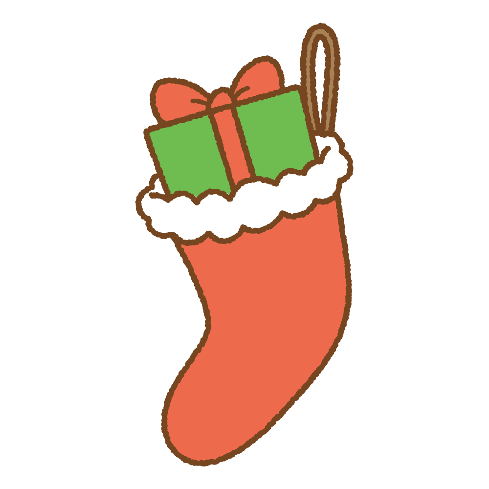 靴下に入ったクリスマスプレゼントのフリーイラスト Clip art of christmas-socak-present