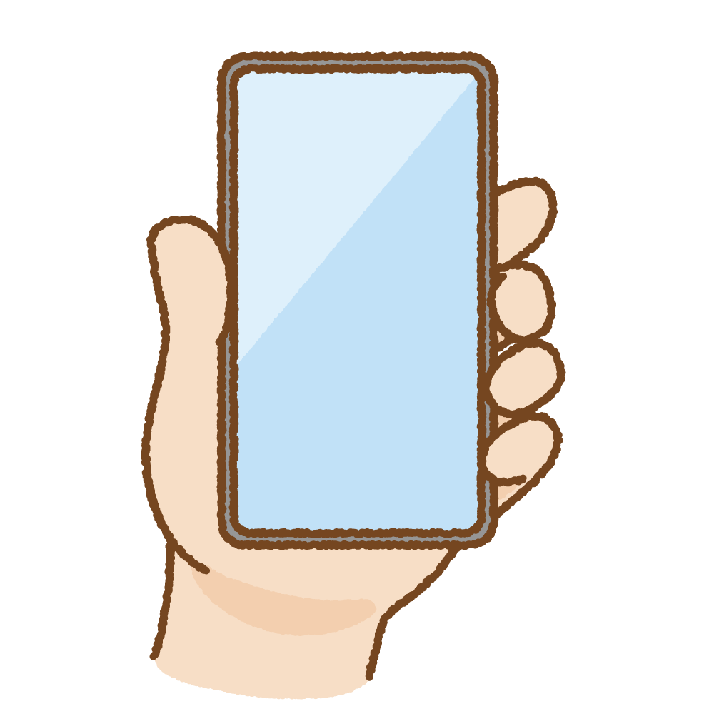 手に持ったベゼルレスのスマートフォンのフリーイラスト Clip art of bezel less smartphone