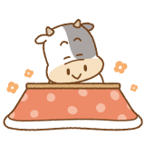 コタツに入るウシのフリーイラスト Clip art of cow-kotatsu