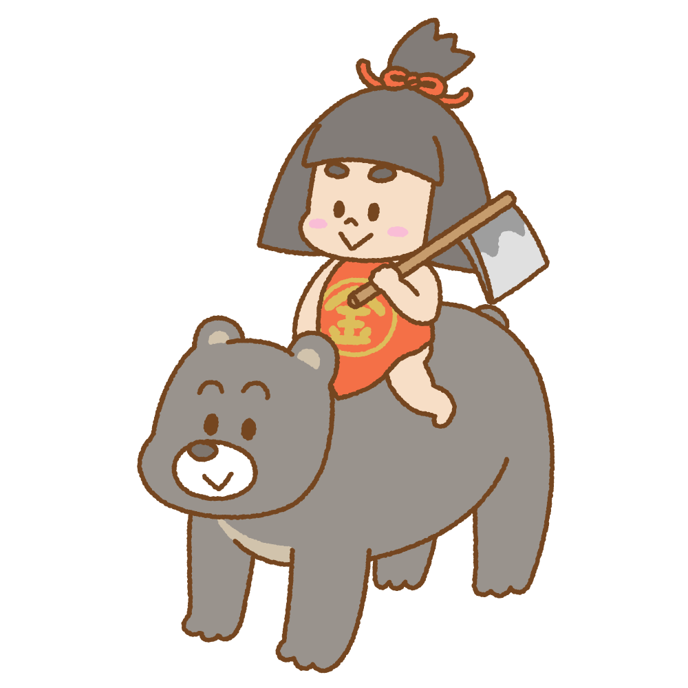 クマに乗った金太郎のフリーイラスト Clip art of kintarou kuma