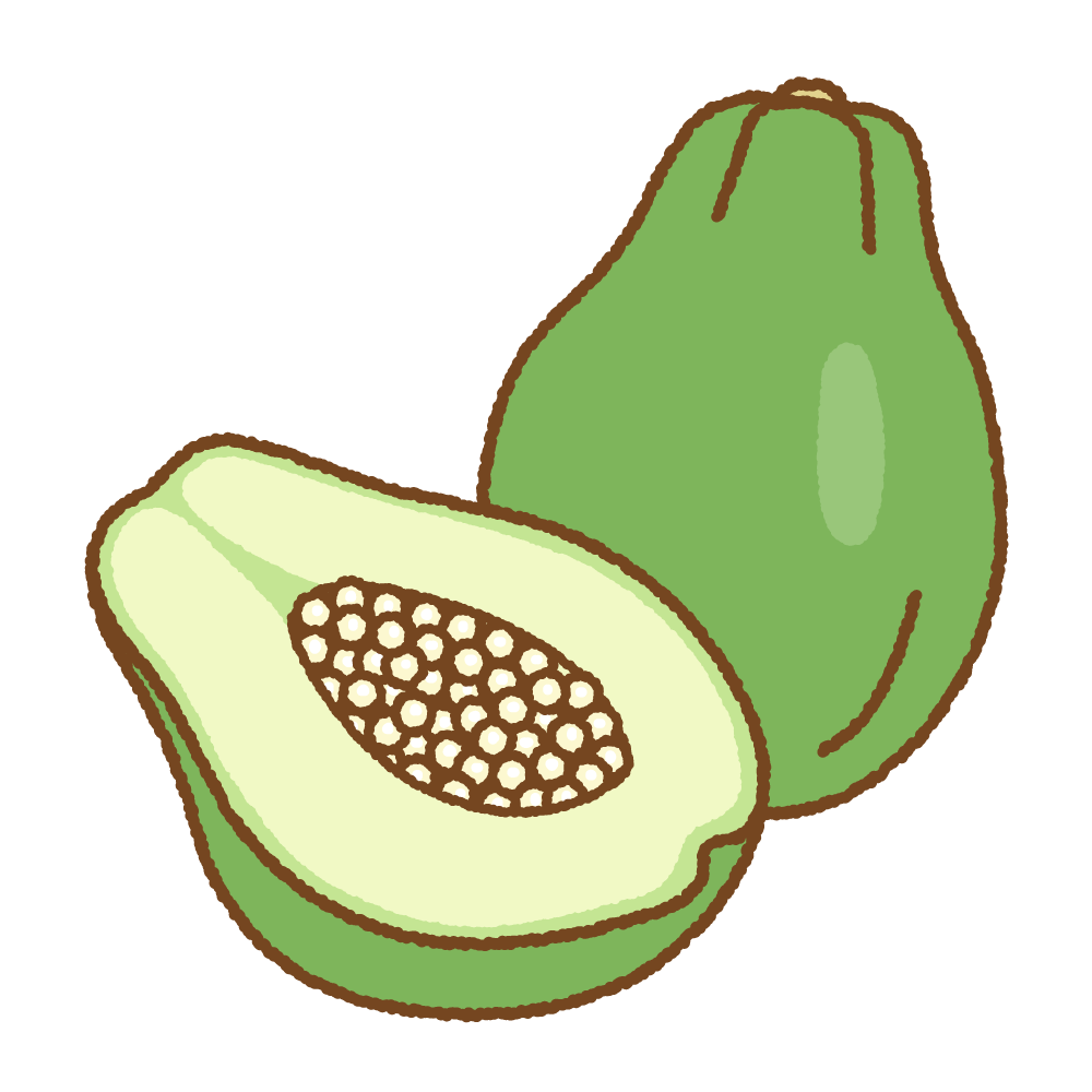 青パパイヤのフリーイラスト Clip art of green-papaya