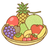 カゴに盛られた果物のフリーイラスト Clip art of fruits