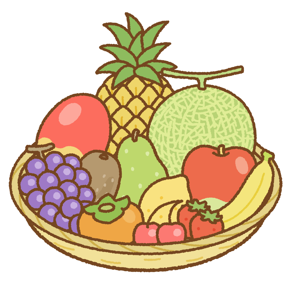 カゴに盛られた果物のフリーイラスト Clip art of fruits