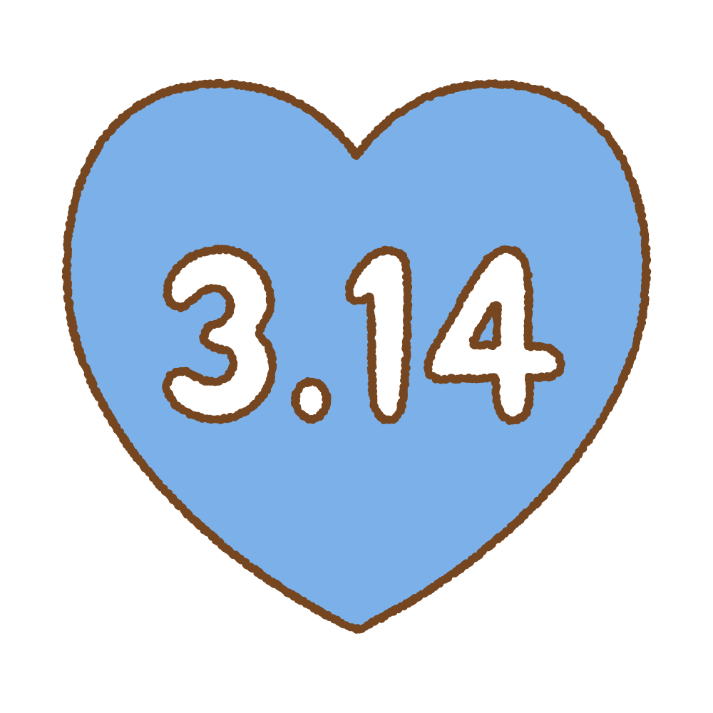 「3.14」の文字が入ったハートのフリーイラスト Clip art of 3.14 heart