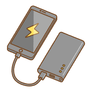 モバイルバッテリーで充電中のスマートフォンのフリーイラスト Clip art of portable charger smartphone