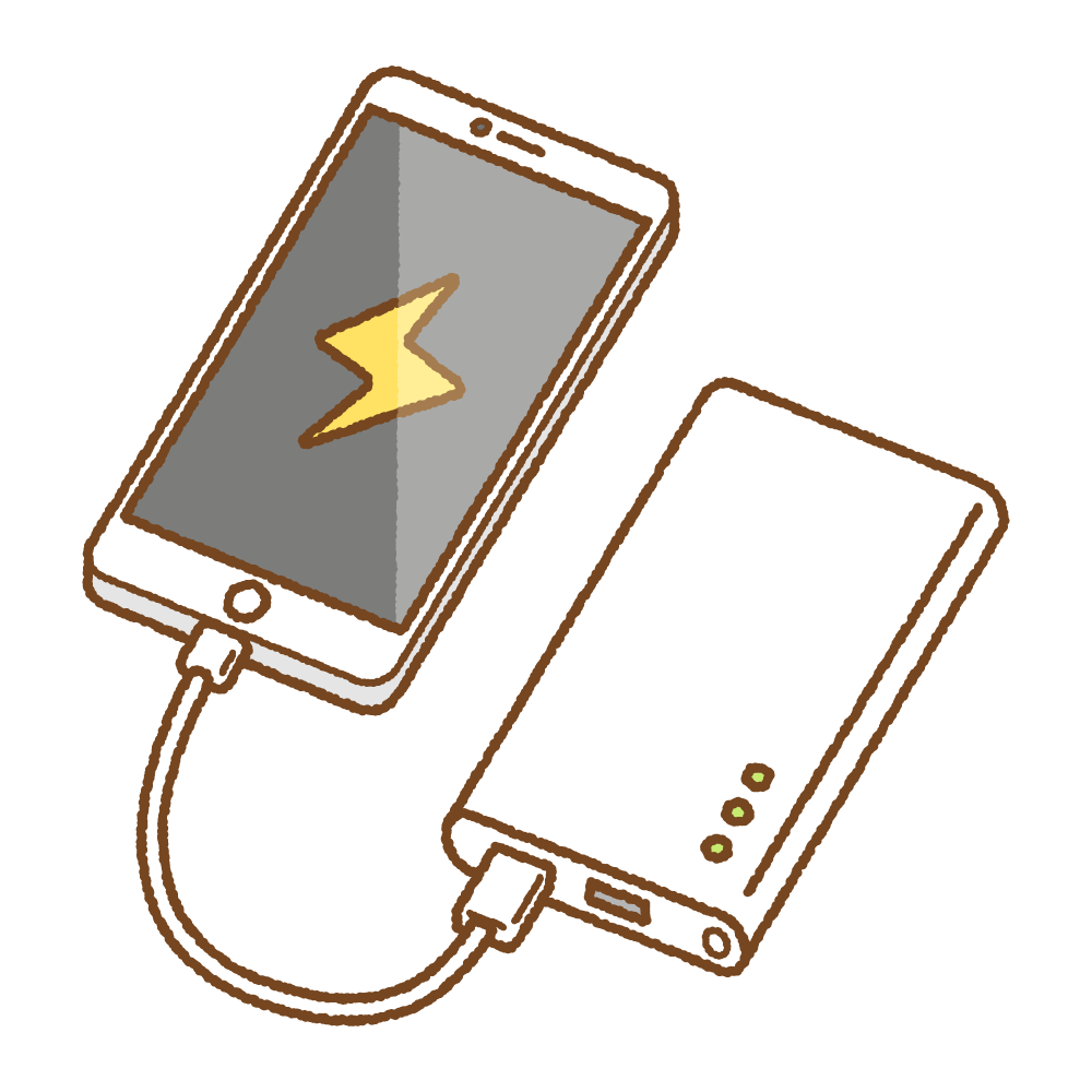 モバイルバッテリーで充電中のスマートフォンのフリーイラスト Clip art of portable charger smartphone