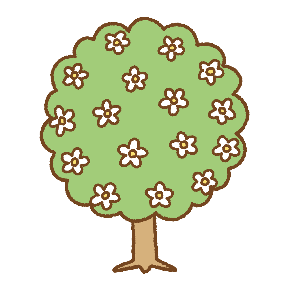 花が咲いた木のフリーイラスト Clip art of flower tree