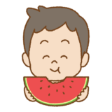 スイカを食べる子供のフリーイラスト Clip art of eat-watermelon kids