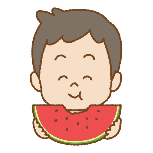 スイカを食べる子供のイラスト