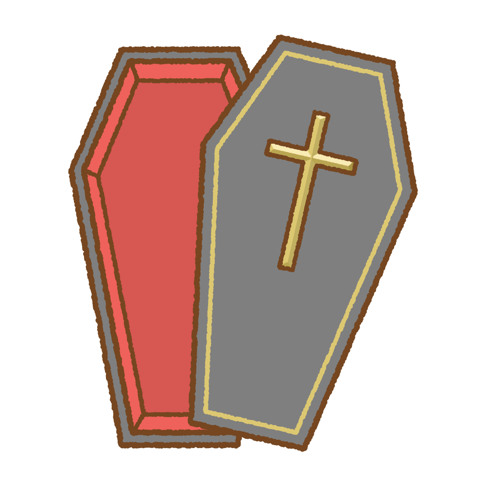 十字架のついた棺桶のフリーイラスト Clip art of coffin-with-cross