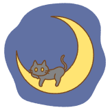 三日月と黒猫のフリーイラスト Clip art of crescent-moon and black-cat
