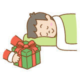 枕元にプレゼントを置くフリーイラスト Clip art of giving gift to sleeping child