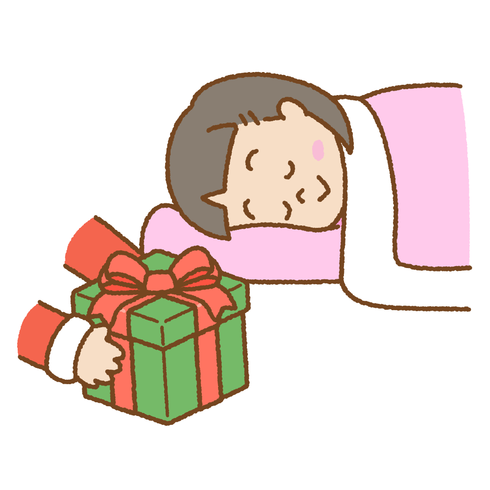 枕元にプレゼントを置くフリーイラスト Clip art of giving gift to sleeping child
