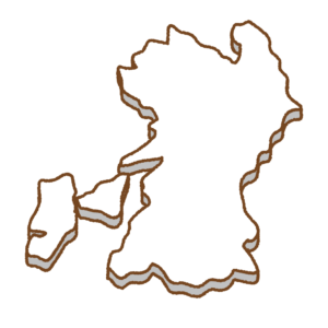 熊本県の地図のフリーイラスト Clip art of kumamoto-prefecture map