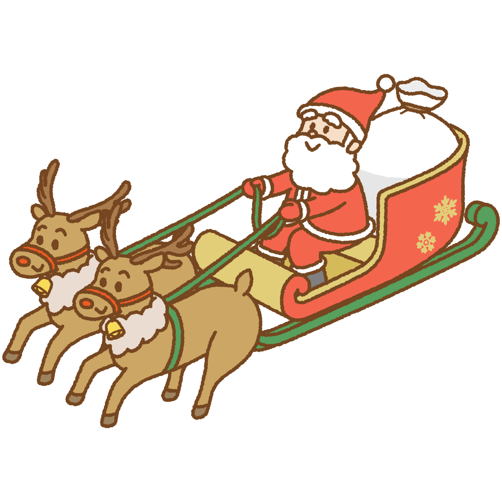 ソリに乗ったサンタクロースのフリーイラスト Clip art of sannta-claus with reindeer