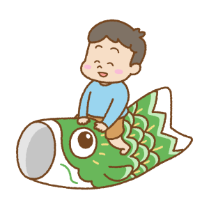 鯉のぼりに乗った子供のフリーイラスト Clip art of kid ride on koinobori