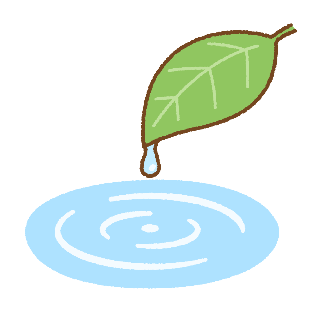 葉っぱと雫のフリーイラスト Clip art of water-drop with leaf