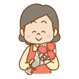 カーネーションをもらったお母さんのフリーイラスト Clip art of mother holding a carnation-bouquet