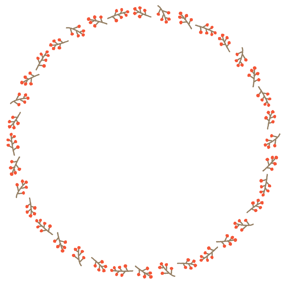実の丸フレーム素材のフリーイラスト Clip art of branch with berries circle frame