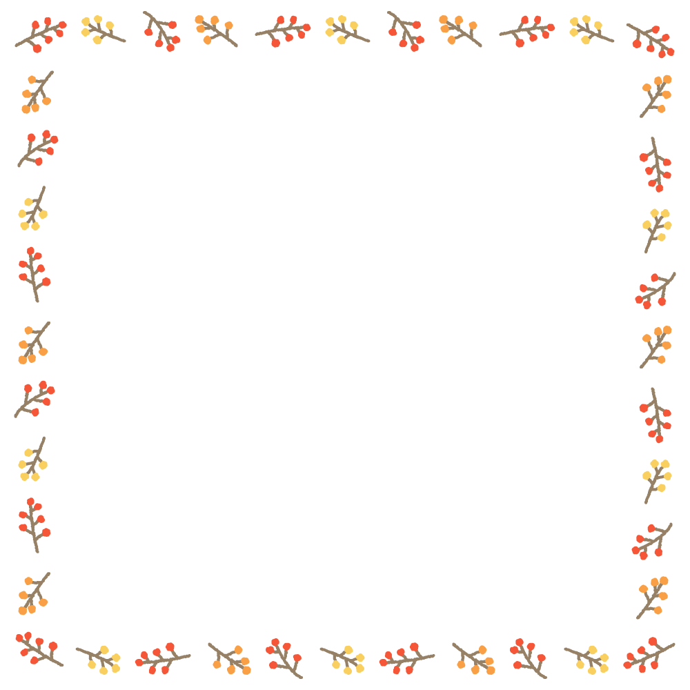 実の正方形フレーム素材のフリーイラスト Clip art of branch with berries square frame