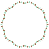チョコミントカラーのガーランドの丸フレーム素材のフリーイラスト Clip art of chocomint garland circle frame