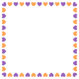 ハロウィンカラーのハートの正方形フレーム素材のフリーイラスト Clip art of halloween heart square frame
