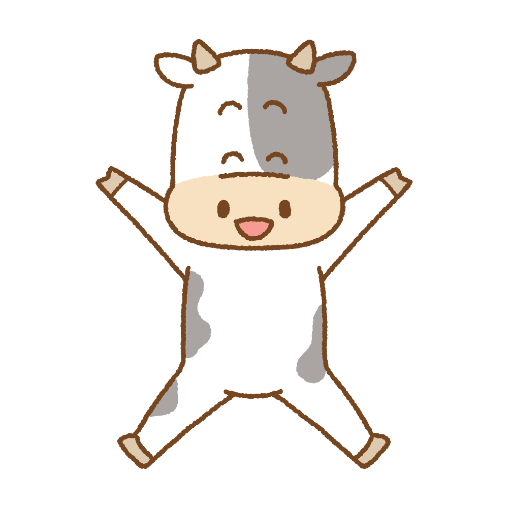喜ぶウシのキャラクターのフリーイラスト Clip art of cow character glad