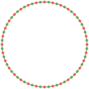 クリスマスカラーのひし形の丸フレーム素材のフリーイラスト Clip art of christmas rhombus circle frame