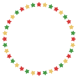 クリスマスカラーの星の丸フレーム素材のフリーイラスト Clip art of star circle frame