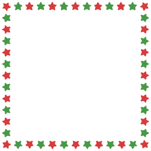 クリスマスカラーの星の正方形フレーム素材のフリーイラスト Clip art of christmas star square frame