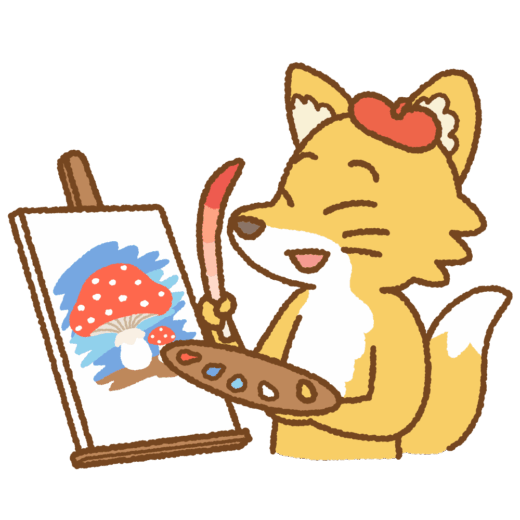 絵筆を持ったキツネのイラスト