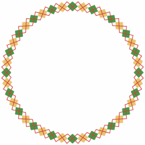クリスマスカラーのアーガイル柄の丸フレーム素材のフリーイラスト Clip art of xmas argyle circle frame