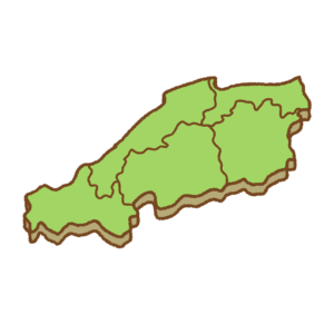 県境のある中国地方の地図のフリーイラスト Clip art of chugoku map (prefectural border)