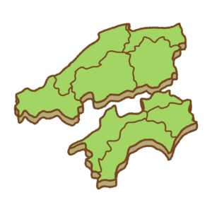 中国・四国地方の地図のフリーイラスト Clip art of chugoku-shikou map