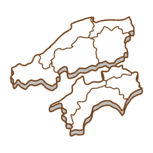中国・四国地方の地図のフリーイラスト Clip art of chugoku-shikou map