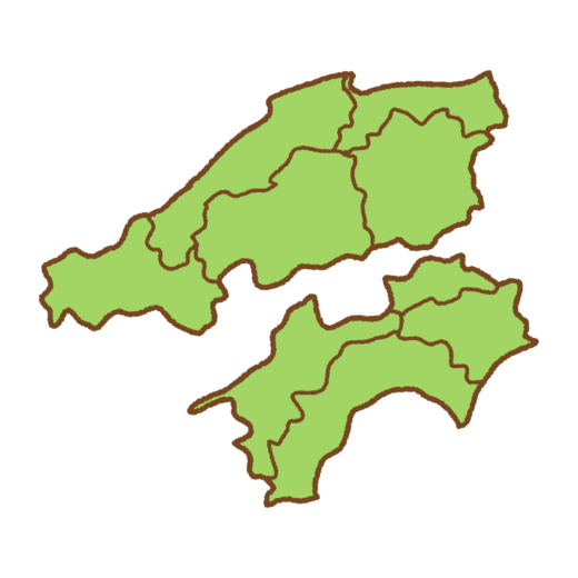 県境のある中国・四国地方の地図のイラスト