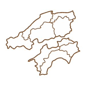 中国・四国地方の地図のフリーイラスト Clip art of chugoku-shikou map