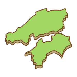 中国・四国地方の地図のフリーイラスト Clip art of chugoku-shikou map