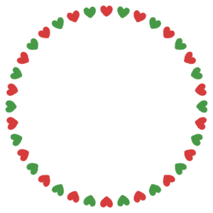 クリスマスカラーのハートの丸フレーム素材のフリーイラスト Clip art of christmas heart circle frame