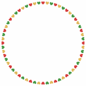 クリスマスカラーのハートの丸フレーム素材のフリーイラスト Clip art of christmas heart circle frame