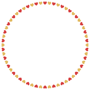 クリスマスカラーのハートの丸フレーム素材のフリーイラスト Clip art of christmas heart circle frame