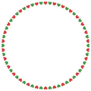 クリスマスカラーのハートの丸フレーム素材のフリーイラスト Clip art of christmas heart circle frame