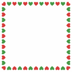 クリスマスカラーのハートの正方形フレーム素材のフリーイラスト Clip art of christmas heart square frame